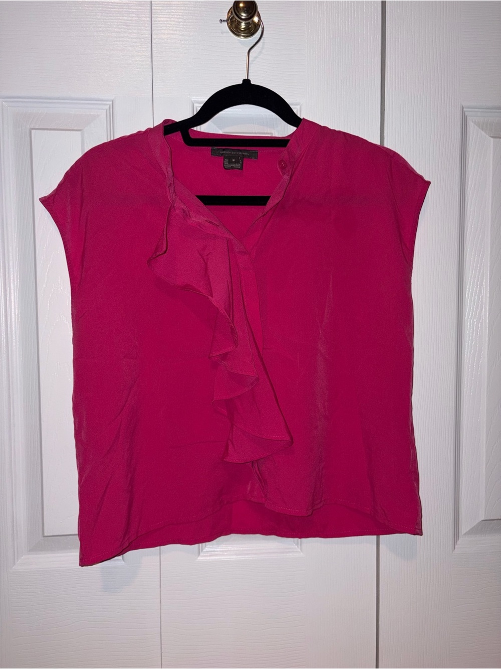 French Connection Fuchsia Ruffle-Front Sleeveless Blouse
